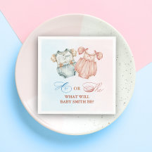 He or She Pink Blue Baby Outfit Party Napkins