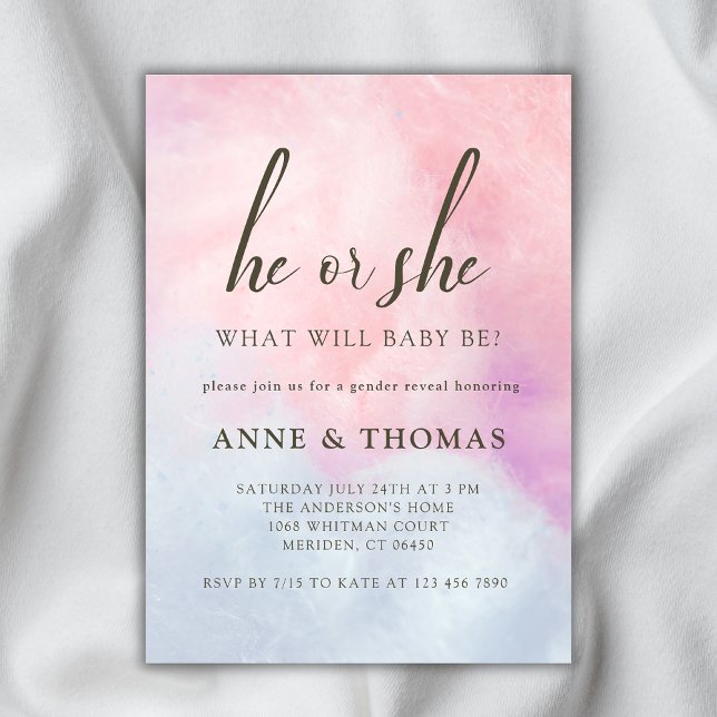 He Or She Pink Blue Pastel Gender Reveal Party  Invitation (Creator Uploaded)