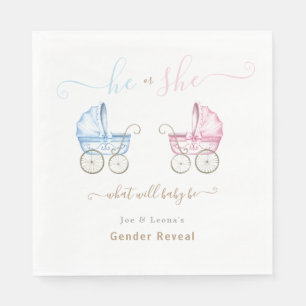 He or She, Pink or Blue Strollers Gender Reveal Napkin