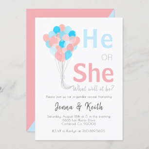 He or She Render Reveal Balloons Up Theme Baby Invitation