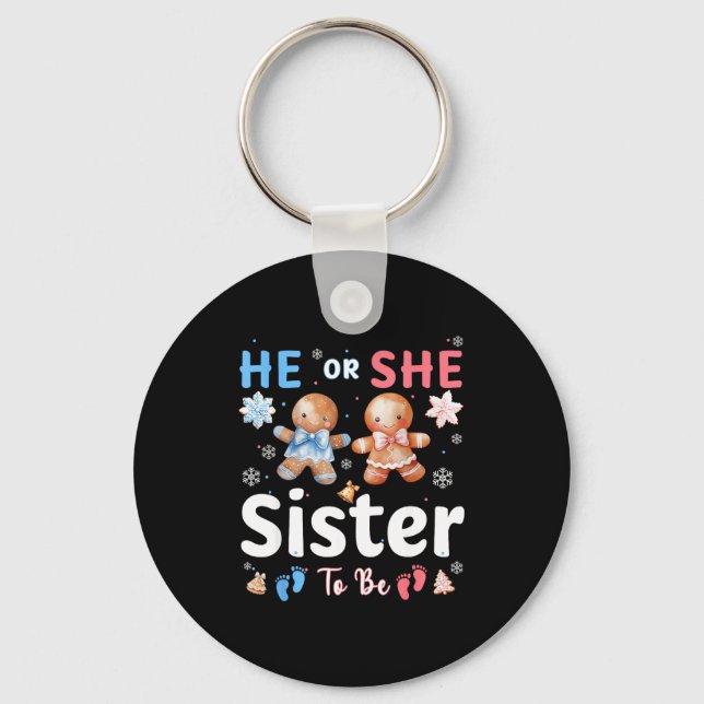 He Or She Sister To Be Christmas Gingerbread Gende Key Ring (Front)
