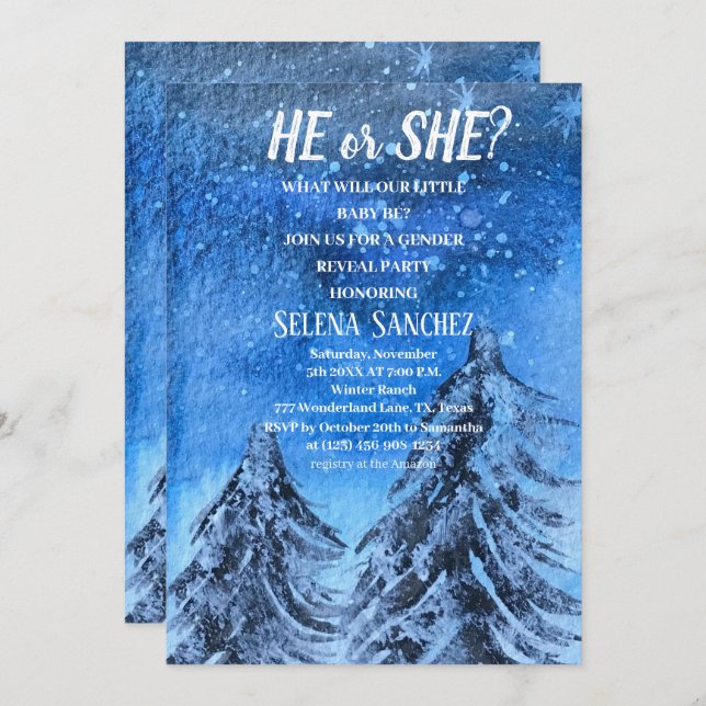 He or She Snowflake Winter Wonderland Baby Shower  Invitation (Front/Back)