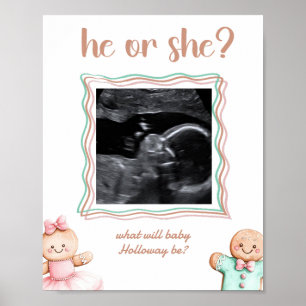 He or She sonogram gingerbread Gender Reveal Poster