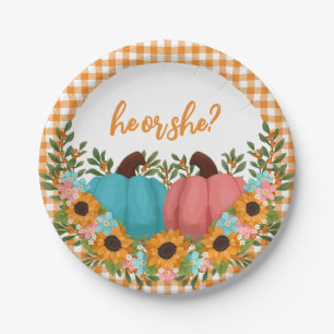 He or She Sunflowers Little Pumpkin Gender Reveal Paper Plate