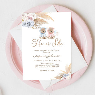 He or She Teddy Bear Pampass Baby Shower Invitation