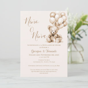 He or She Teddy Bear with Balloons Gender Reveal I Invitation