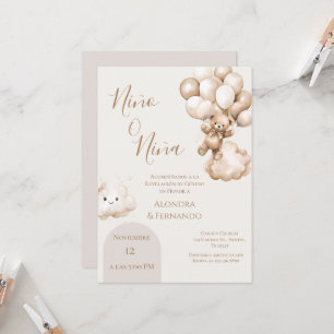 He or She Teddy Bear with Balloons Gender Reveal I Invitation