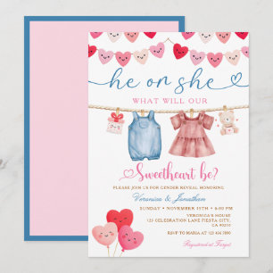 He or She Valentine Gender Reveal Clothesline  Invitation