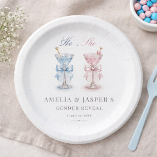 He Or She What Elegant Martini Gender Reveal Party Paper Plate