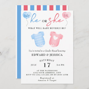 He or She What Will Baby Be Blue Pink Minimal Cute Invitation