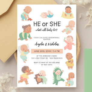 He or She What Will Baby Be Cute Gender Reveal Invitation