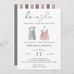 He or She What Will Baby Be Watercolor Boho Modern Invitation