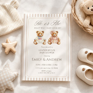 He or She What Will Baby Bear Be Gender Reveal Invitation