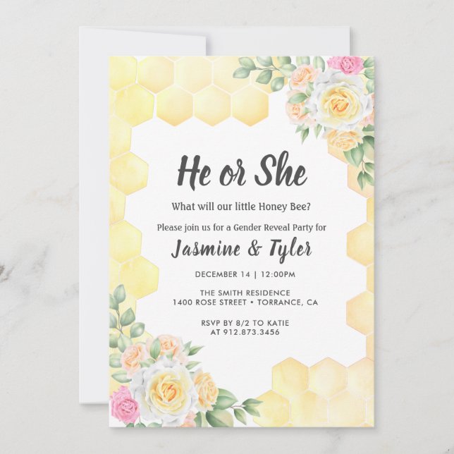 He or She What Will Baby Bee Gender Reveal Invitation (Front)