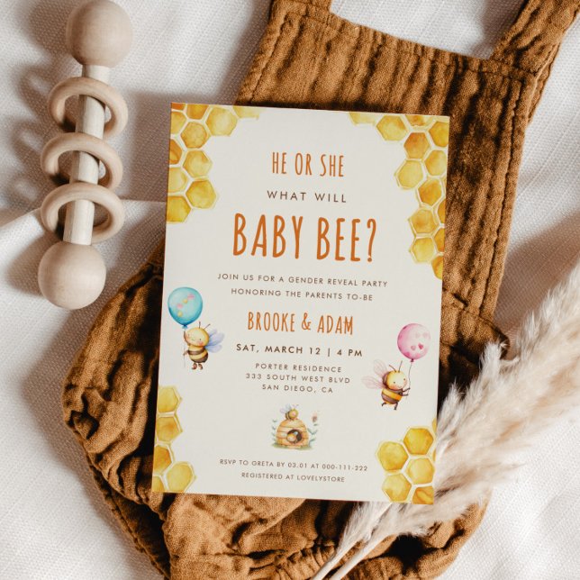 He or She What Will Baby Bee Gender Reveal Party Invitation (Creator Uploaded)
