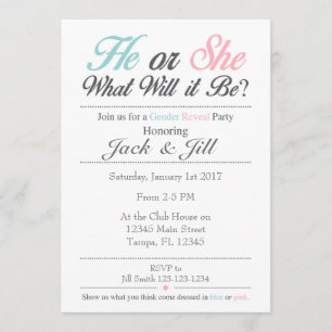 He or She What Will it Be Reveal Party Invitation