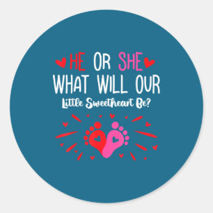 He Or She What Will Our Little Sweetheart Be_ Vale Classic Round Sticker