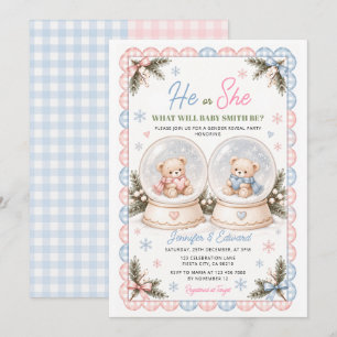 He or She Winter Bear Snowflakes Gender Reveal Invitation