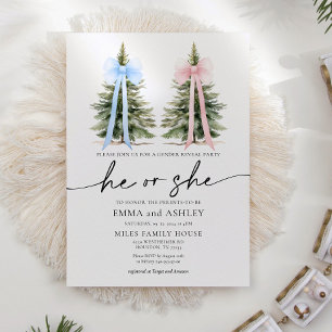 He or She Winter Bow Gender Reveal Invitation