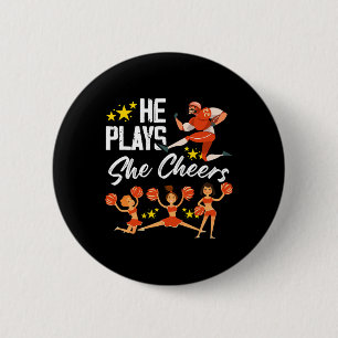 He Plays She Cheers Football Son Cheerleader Cheer 6 Cm Round Badge