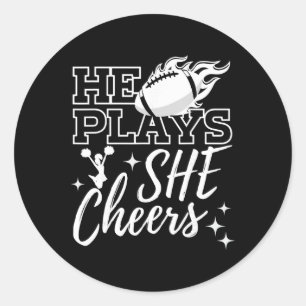 He Plays She Cheers High School Football Player Ch Classic Round Sticker