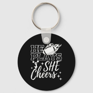 He Plays She Cheers High School Football Player Ch Key Ring