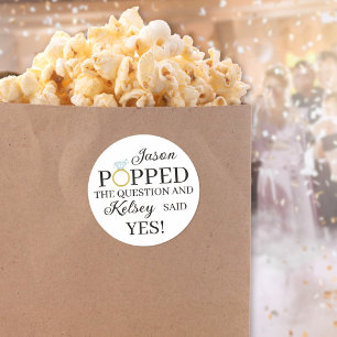 He Popped the Question Diamond Ring Popcorn Favour Classic Round Sticker