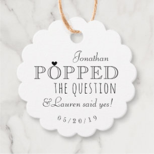 He Popped the Question Engagement Party Popcorn Favour Tags