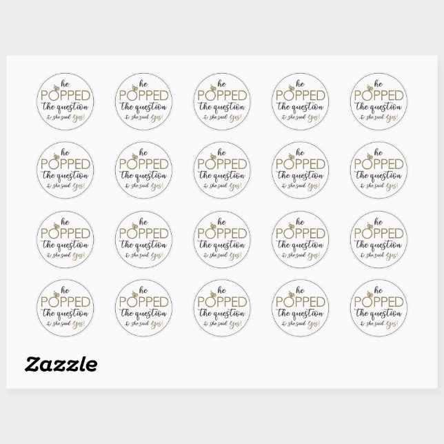 He Popped The Question Favour Circle Sticker (Sheet)