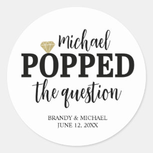 He Popped The Question Sticker   Gold Diamond
