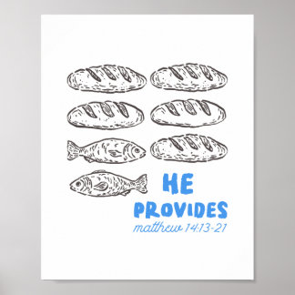 He Provides Bread and Fish Christian Wall Art