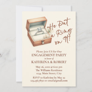 He Put a Ring on It! Beige Engagement Party Invitation