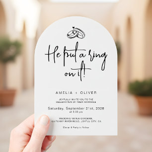 He Put a Ring on It Joyful Modern Wedding Invitation