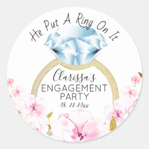 He Put A Ring On It Modern Diamond Floral Classic Round Sticker