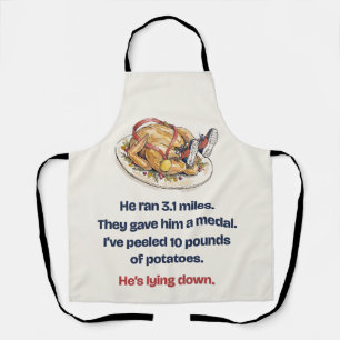 He Ran the Turkey Trot Funny Thanksgiving Apron