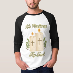 He Restores My Soul Bible Quote 3/4 Men's T-Shirt