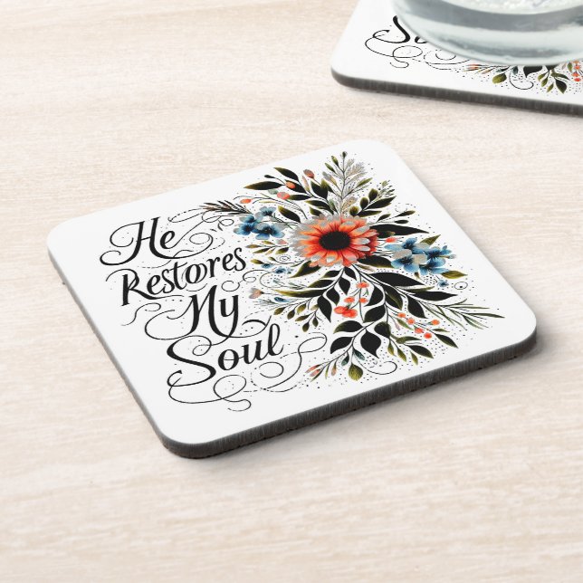 He restores my soul floral coaster (Left Side)