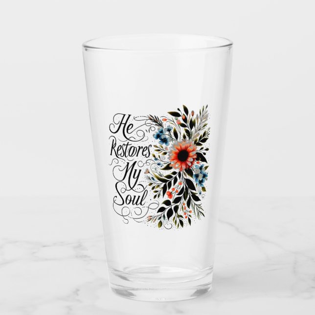 He restores my soul floral glass (Front)
