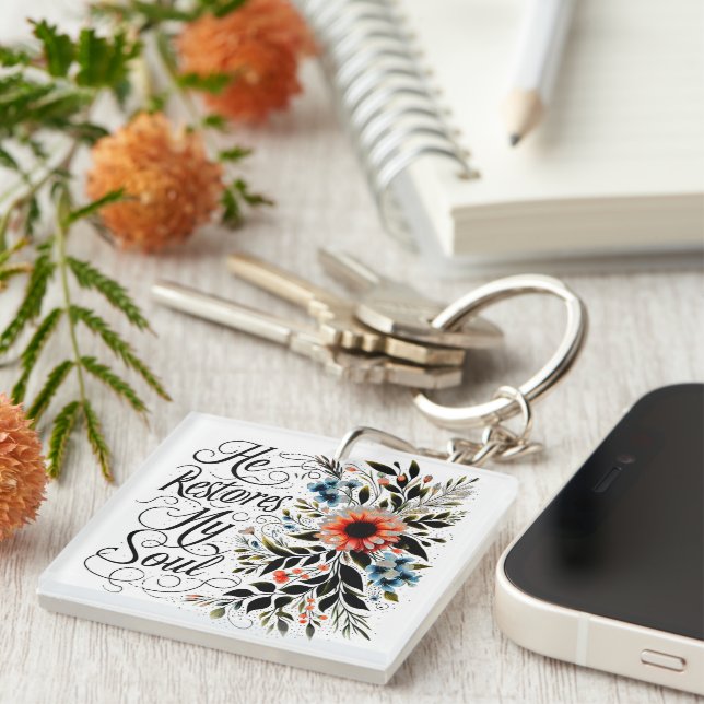 He restores my soul floral key ring (Front Right)