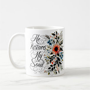 He restores my soul floral personalised coffee mug