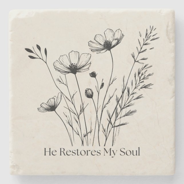 He Restores My Soul Minimalist Design Stone Coaster (Front)