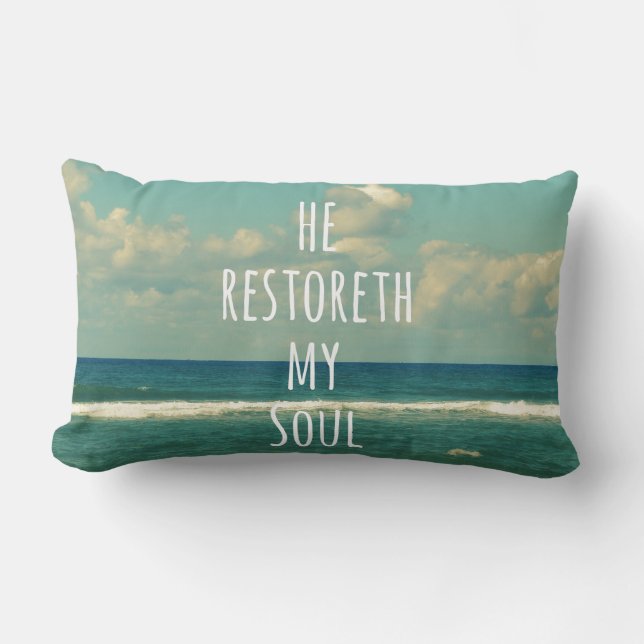He restoreth my Soul Bible Verse Scripture Lumbar Cushion (Front)