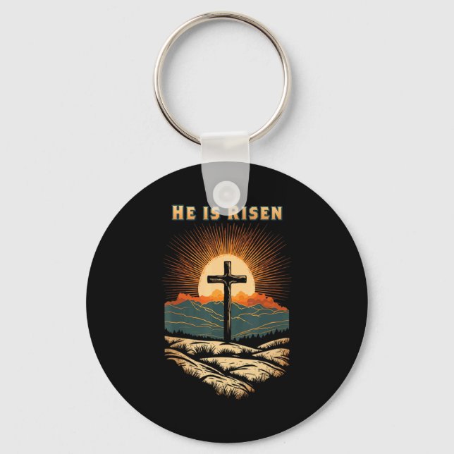 He Risen Easter Resurrection Jesus Scripture Desig Key Ring (Front)