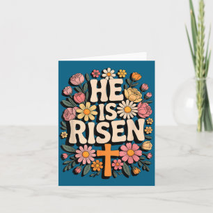 He Risen Floral Cross Christian Easter Card