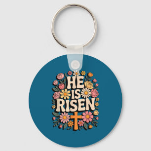 He Risen Floral Cross Christian Faith Design Key Ring
