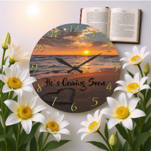 HE`S COMING SOON Christian Faith ocean Large Clock