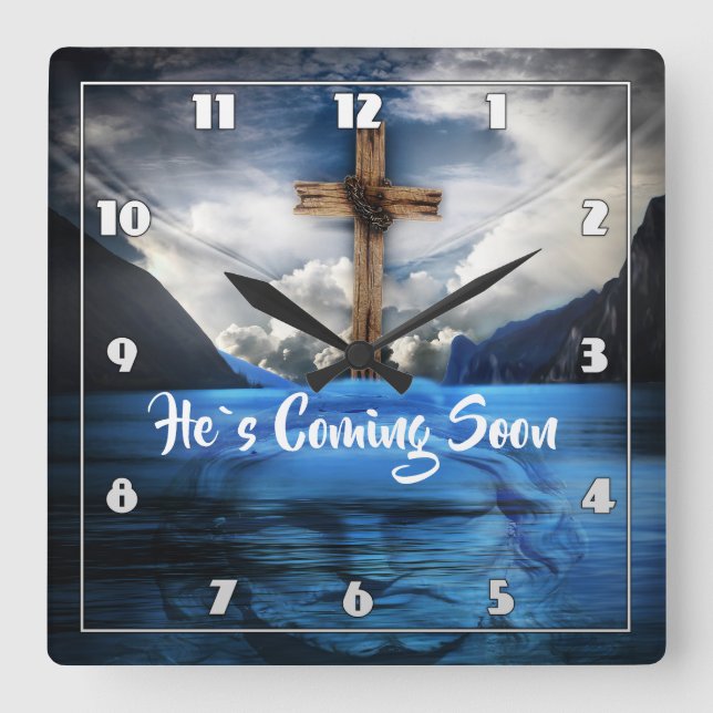 HE`S COMING SOON Jesus in the rippling water Square Wall Clock (Front)