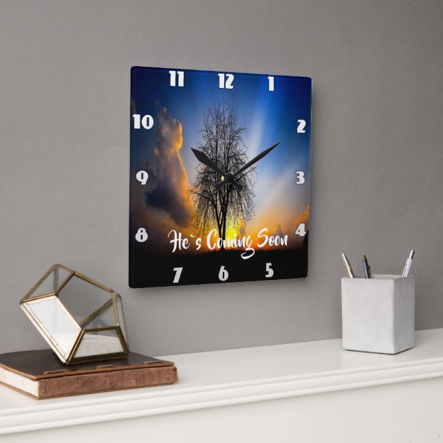 HE`S COMING SOON old tree  Square Wall Clock (Office)