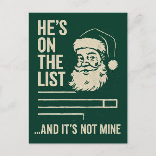 He’s On The List Funny Christmas  Postcard