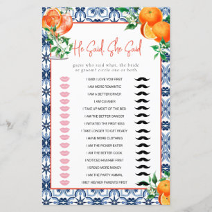 He Said, She Said Aperol Spritz Bridal Shower Game